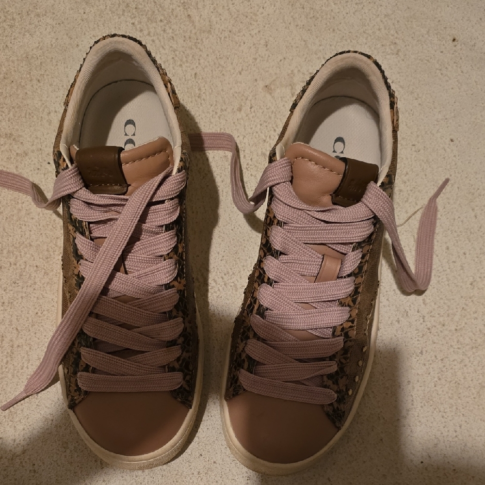 Coach Pink and Brown Sneakers with Leather Upper